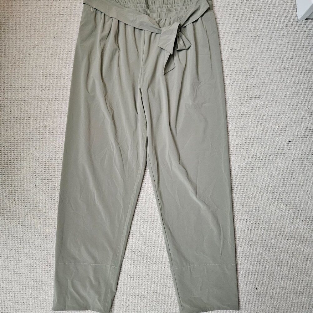 ADAY Olive Green Ankle-Length Relaxed Trousers with Tie Waist
